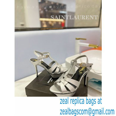 Saint Laurent Heel 10.3cm Platform 2.5cm Tribute Sandals in Smooth Leather 315490 Silver