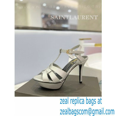 Saint Laurent Heel 10.3cm Platform 2.5cm Tribute Sandals in Smooth Leather 315490 Silver