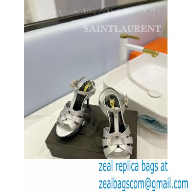 Saint Laurent Heel 10.3cm Platform 2.5cm Tribute Sandals in Smooth Leather 315490 Silver