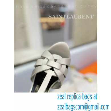 Saint Laurent Heel 10.3cm Platform 2.5cm Tribute Sandals in Smooth Leather 315490 Silver