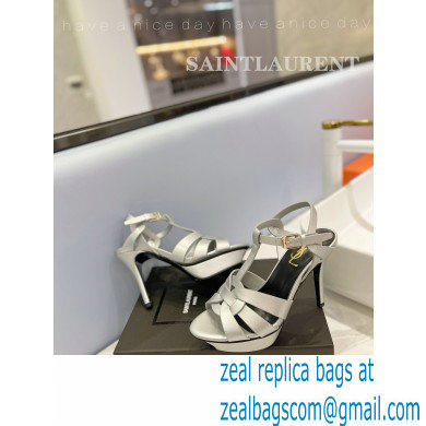 Saint Laurent Heel 10.3cm Platform 2.5cm Tribute Sandals in Smooth Leather 315490 Silver