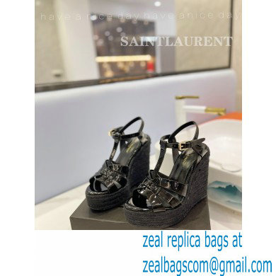 Saint Laurent Heel 12.5cm Platform 3.5cm Tribute Wedge Espadrilles in Patent Leather 611924 Black