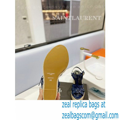 Saint Laurent Heel 12.5cm Platform 3.5cm Tribute Wedge Espadrilles in Patent Leather 611924 Blue