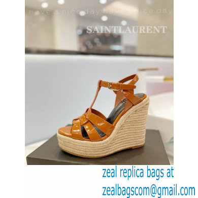 Saint Laurent Heel 12.5cm Platform 3.5cm Tribute Wedge Espadrilles in Patent Leather 611924 Brown