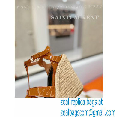 Saint Laurent Heel 12.5cm Platform 3.5cm Tribute Wedge Espadrilles in Patent Leather 611924 Brown