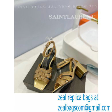 Saint Laurent Heel 6.5cm Tribute Sandals in Crystal Gold