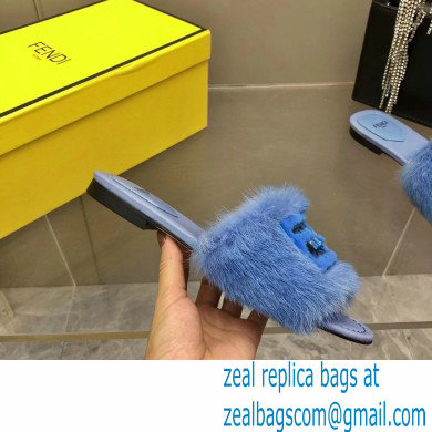 Fendi Baguette mink slides Blue 2023