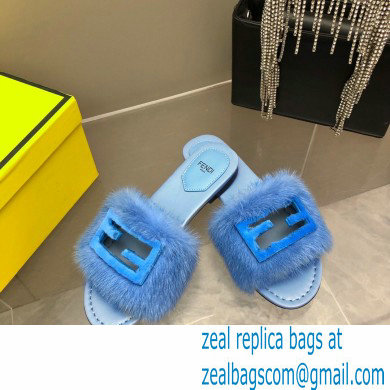 Fendi Baguette mink slides Blue 2023