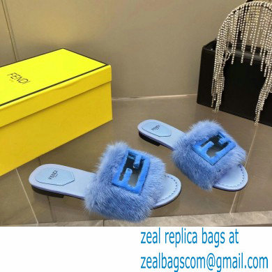 Fendi Baguette mink slides Blue 2023