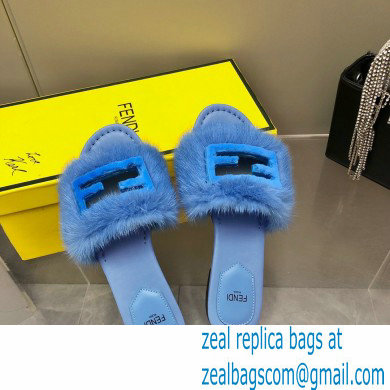 Fendi Baguette mink slides Blue 2023