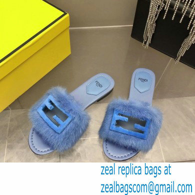 Fendi Baguette mink slides Blue 2023