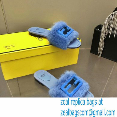 Fendi Baguette mink slides Blue 2023