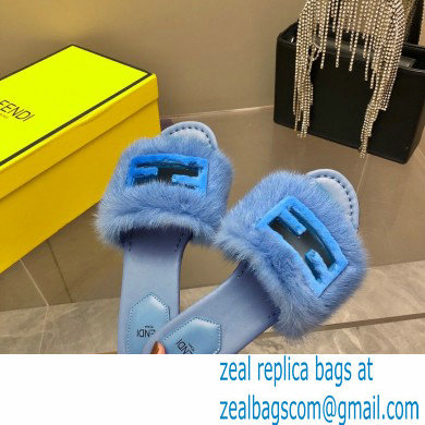 Fendi Baguette mink slides Blue 2023