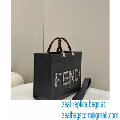 Fendi leather and elaphe Sunshine Medium shopper Bag Dark Gray 2023