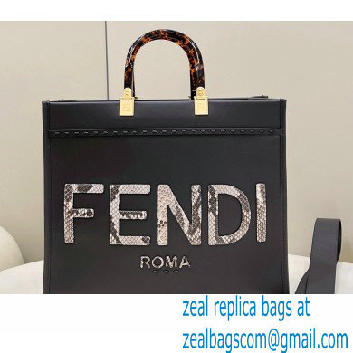 Fendi leather and elaphe Sunshine Medium shopper Bag Dark Gray 2023