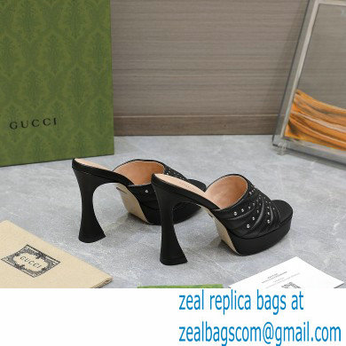 Gucci Heel 11cm Platform 2.5cm Studs slide sandals 723404 Black 2023 - Click Image to Close
