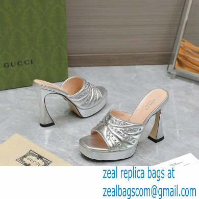 Gucci Heel 11cm Platform 2.5cm Studs slide sandals 723404 Metallic Silver 2023