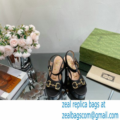 Gucci Heel 12cm Platform 3.5cm Sandals with Horsebit Black 2023 - Click Image to Close
