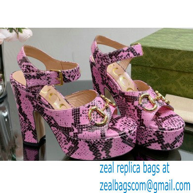Gucci Heel 12cm Platform 3.5cm Sandals with Horsebit python print Pink 2023 - Click Image to Close