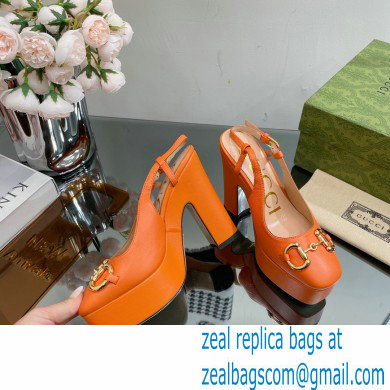 Gucci Heel 12cm Platform 3.5cm slingback pumps with Horsebit Orange 2023 - Click Image to Close