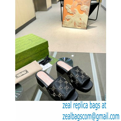 Gucci Heel 4cm Platform 2.5cm Interlocking G studs slide sandals Black 2023