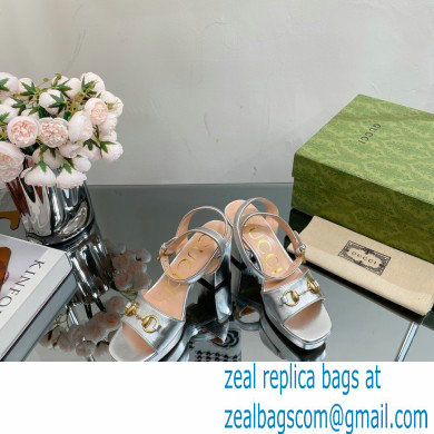 Gucci Heel Platform Sandals with Horsebit Silver 2023 - Click Image to Close