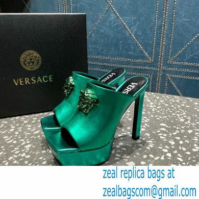 Versace Heel 14cm Platform 4cm La Medusa Mules Metallic Green 2023