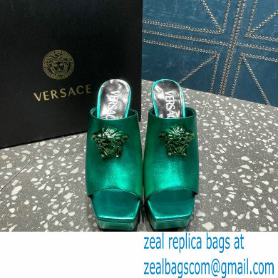 Versace Heel 14cm Platform 4cm La Medusa Mules Metallic Green 2023