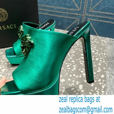 Versace Heel 14cm Platform 4cm La Medusa Mules Metallic Green 2023