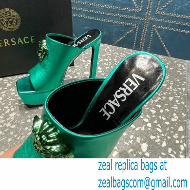 Versace Heel 14cm Platform 4cm La Medusa Mules Metallic Green 2023