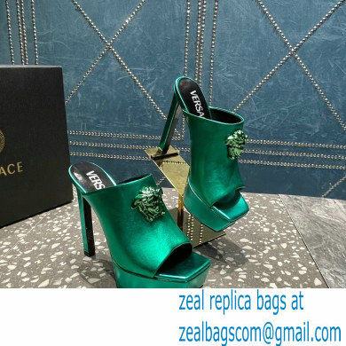 Versace Heel 14cm Platform 4cm La Medusa Mules Metallic Green 2023