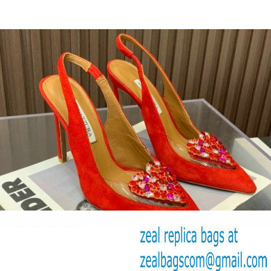 Aquazzura Heel 10.5cm Love Me Sling Suede Red 2023