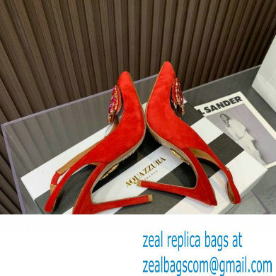 Aquazzura Heel 10.5cm Love Me Sling Suede Red 2023