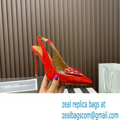 Aquazzura Heel 10.5cm Love Me Sling Suede Red 2023