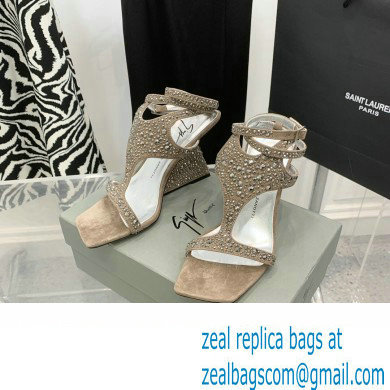 Giuseppe Zanotti Heel 8.5cm Tutankamon Crystal suede sandals Nude 2023