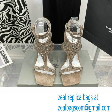 Giuseppe Zanotti Heel 8.5cm Tutankamon Crystal suede sandals Nude 2023