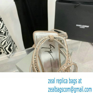 Giuseppe Zanotti Heel 8.5cm Tutankamon Crystal suede sandals Nude 2023