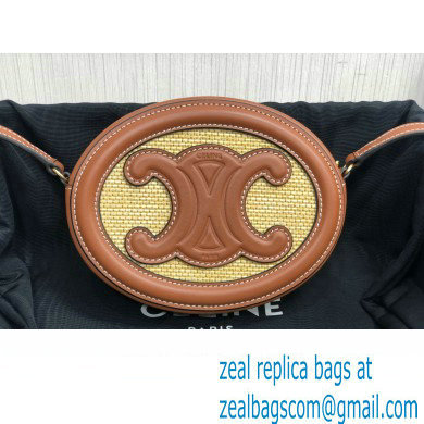 Celine CROSSBODY OVAL PURSE cuir triomphe in RAFFIA EFFECT TEXTILE AND CALFSKIN Natural / Tan 101703