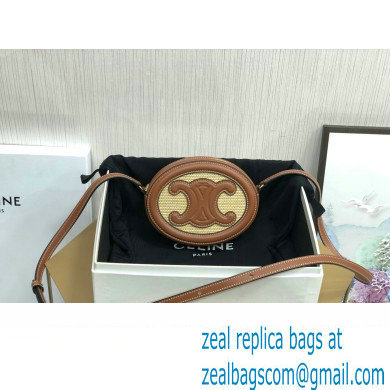 Celine CROSSBODY OVAL PURSE cuir triomphe in RAFFIA EFFECT TEXTILE AND CALFSKIN Natural / Tan 101703