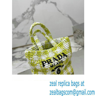 Prada Raffia-effect yarn Small crochet tote bag 1BG422 White/Green