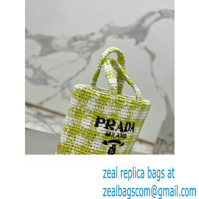 Prada Raffia-effect yarn Small crochet tote bag 1BG422 White/Green