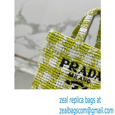 Prada Raffia-effect yarn Small crochet tote bag 1BG422 White/Green