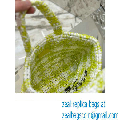 Prada Raffia-effect yarn Small crochet tote bag 1BG422 White/Green