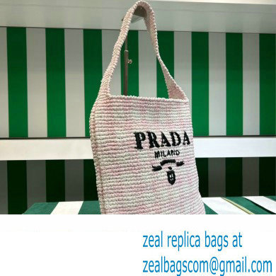 Prada Raffia-effect yarn crochet tote bag 1BC182 White/Pink