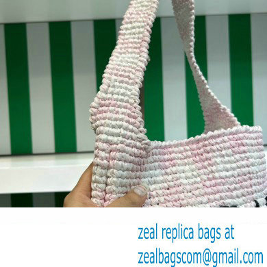 Prada Raffia-effect yarn crochet tote bag 1BC182 White/Pink