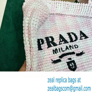 Prada Raffia-effect yarn crochet tote bag 1BC182 White/Pink