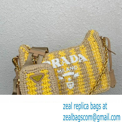 Prada Re-Edition 2005 crochet raffia shoulder bag 1BH204 Beige/Yellow 2023