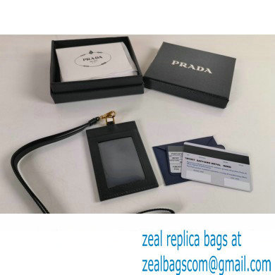 Prada Saffiano Leather Badge Holder 1MC007 Metal lettering logo Black/Gold