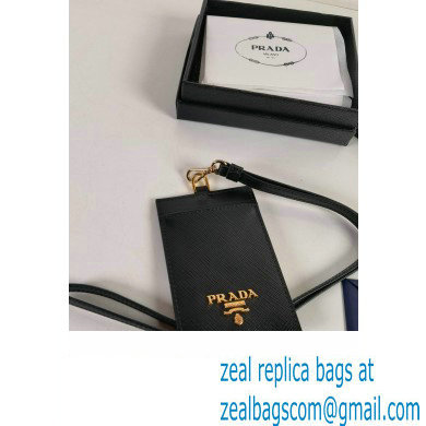 Prada Saffiano Leather Badge Holder 1MC007 Metal lettering logo Black/Gold