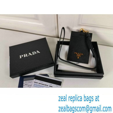 Prada Saffiano Leather Badge Holder 1MC007 Metal lettering logo Black/Gold